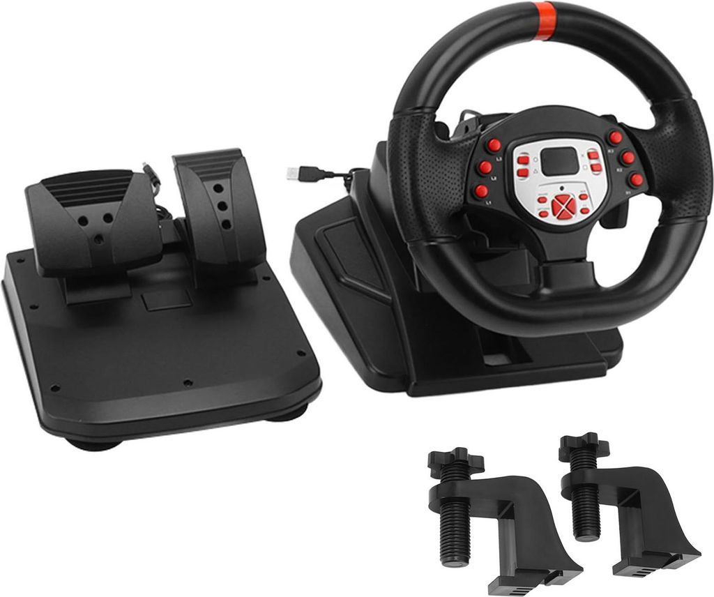 5-in-1-Driving-Force-Rennrad mit Pedal, 180-Grad-Paddle-Shifter, Vibration, PC-Lenkung für PS4, rot gestreift
