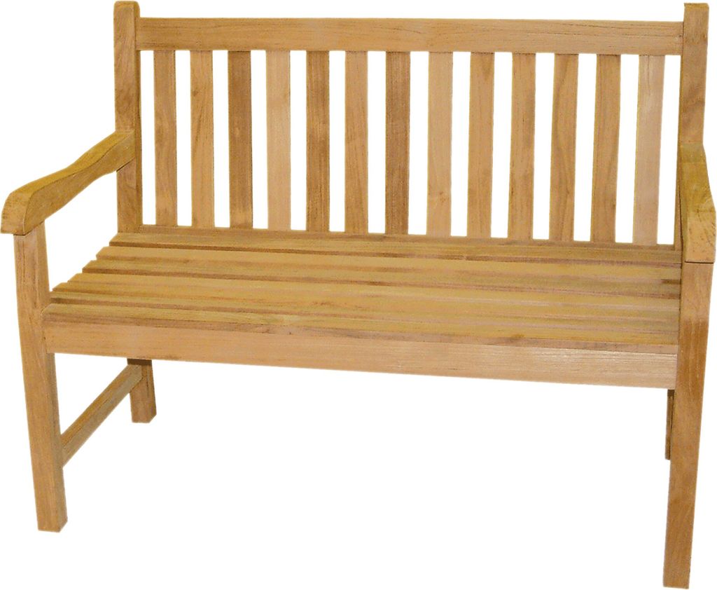 A wooden garden bench is shown against a white background.