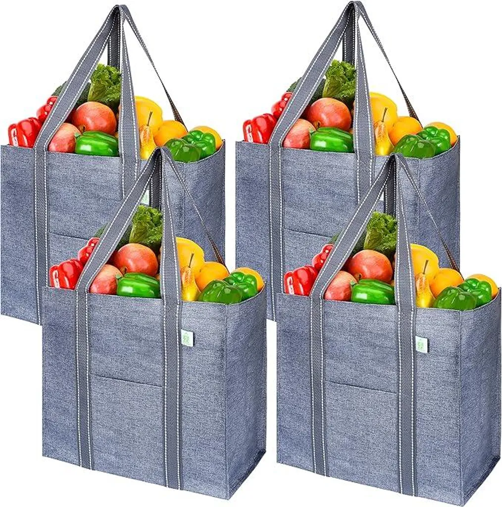 Pack de 4 Sacs de Courses Famanu Gris Idéal pour Coffre de Voiture