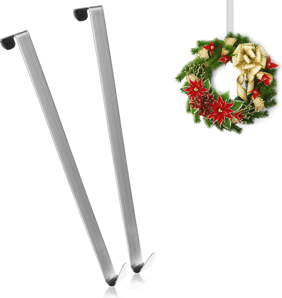 COM-FOUR 2x Türhaken aus Edelstahl - 27 cm Haken für Türkränze und Dekoration - Aufhänger für Türen außen - Kleiderhaken zum Einhängen
