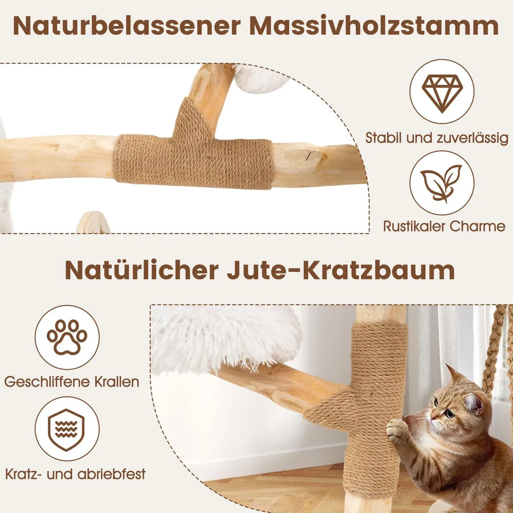 Arbre à chat multi-niveaux 123cm pour chat d'appartement en bois et jute