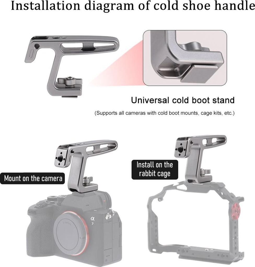 Mini-Top-Handel-Kamera-Handgriff mit Kaltschuhhalterung, ARRI-Positionierungsloch, kompatibler Käfig, Sport für Vlogging, Live-Streaming