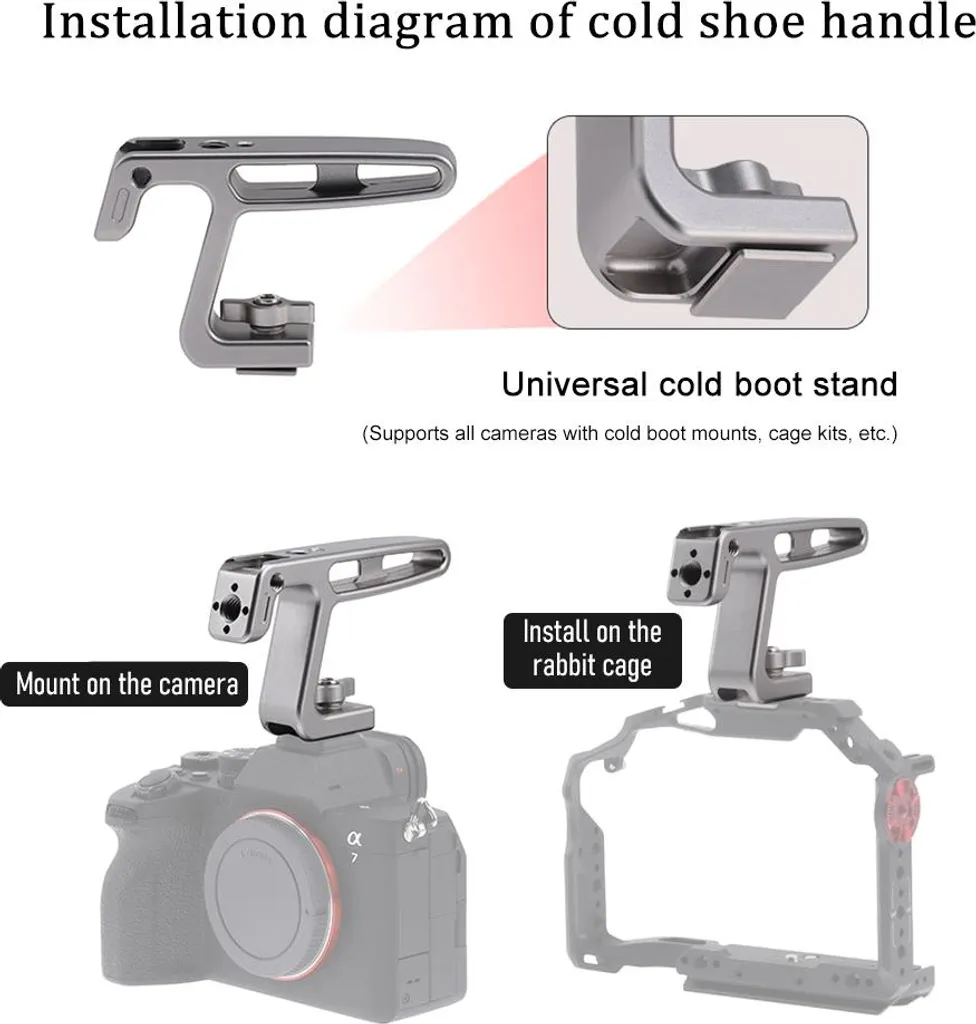 Poignée caméra mini anti-rotation avec support sabot froid et trou ARRI