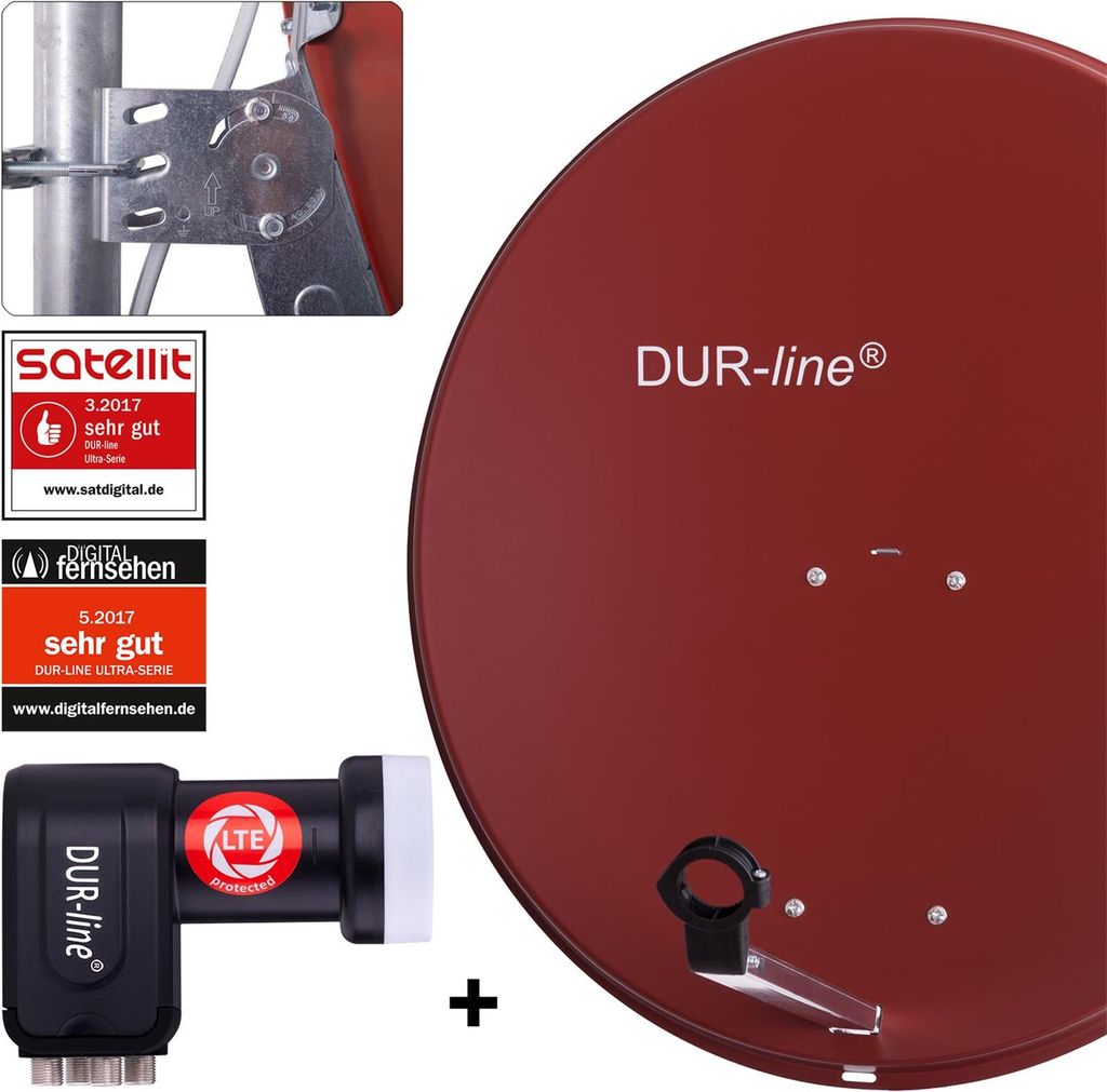 DUR-line MDA 80 Satellitenschüssel rot + Quad LNB