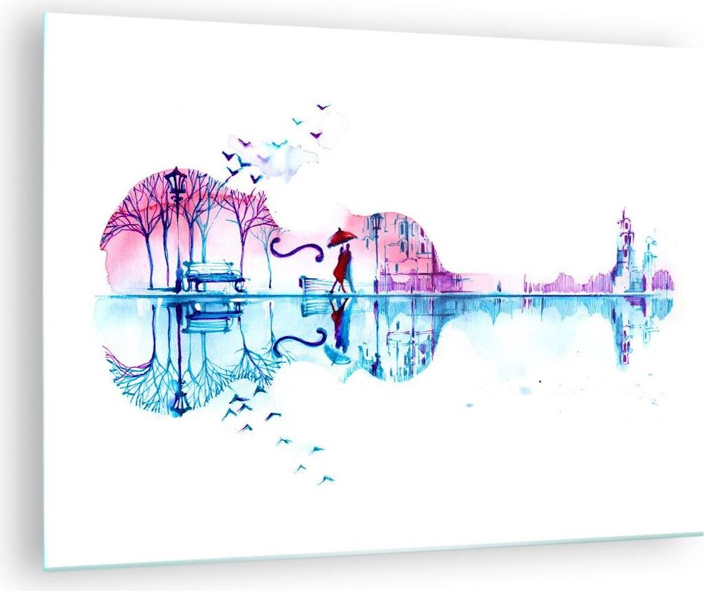 Bilder auf glas - Violine Walk regen Aktivitäten - 70x50cm - Glasbilder - Wandbilder - Kunstdruck - zum Aufhängen bereit - Wanddekoration aus Gla...