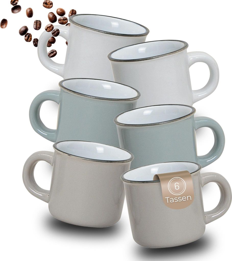 Espresso-Tassen Email-Optik 6er Set dickwandige Keramik, 50 ml