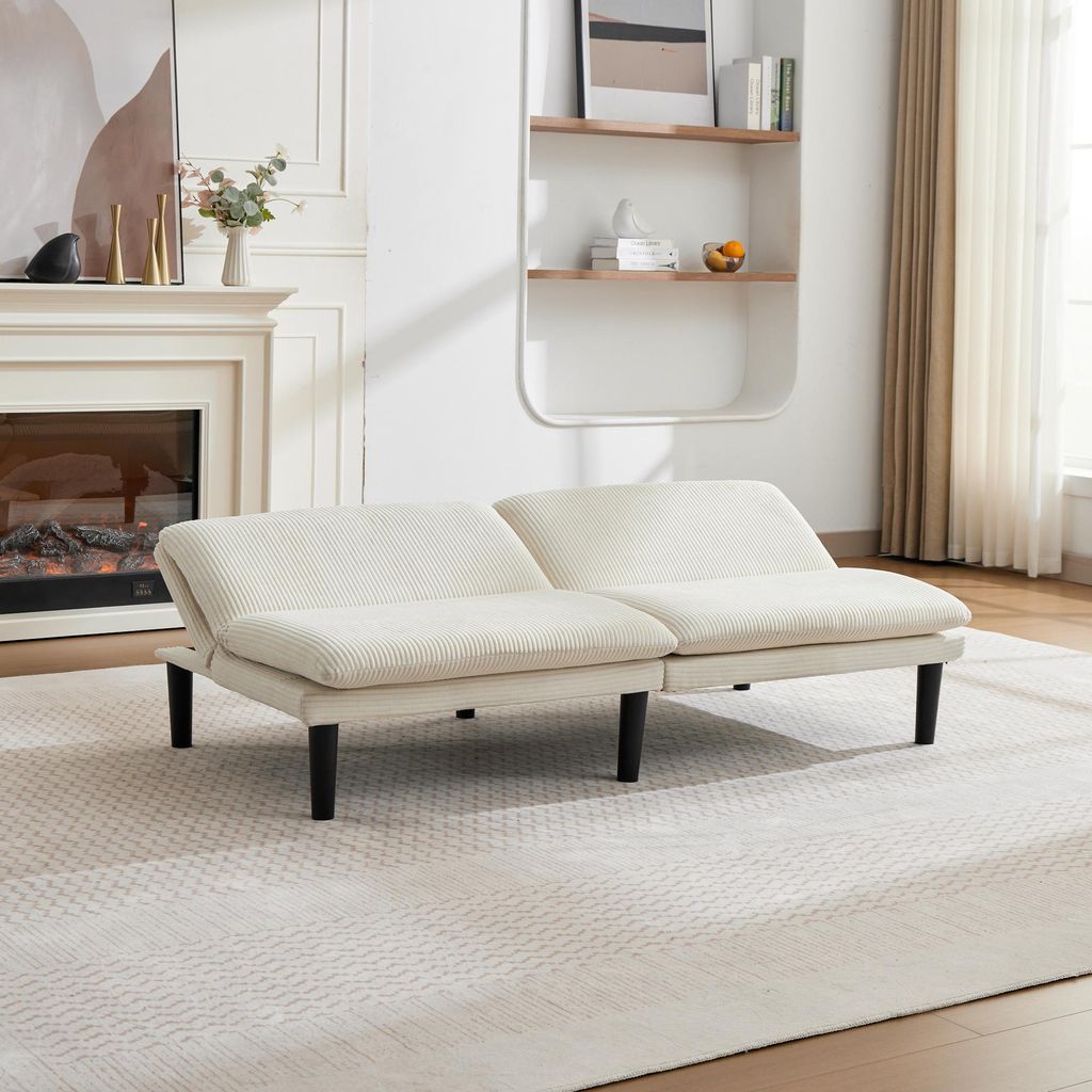 Dreifach verstellbares 2-Sitzer-Sofa 106-140-180¡ã, schwarze Kunststofffš¹?e, Kordelsamtbezug, Holzlattenrost, Lounge-Couch fš¹r Wohnzimmer &...