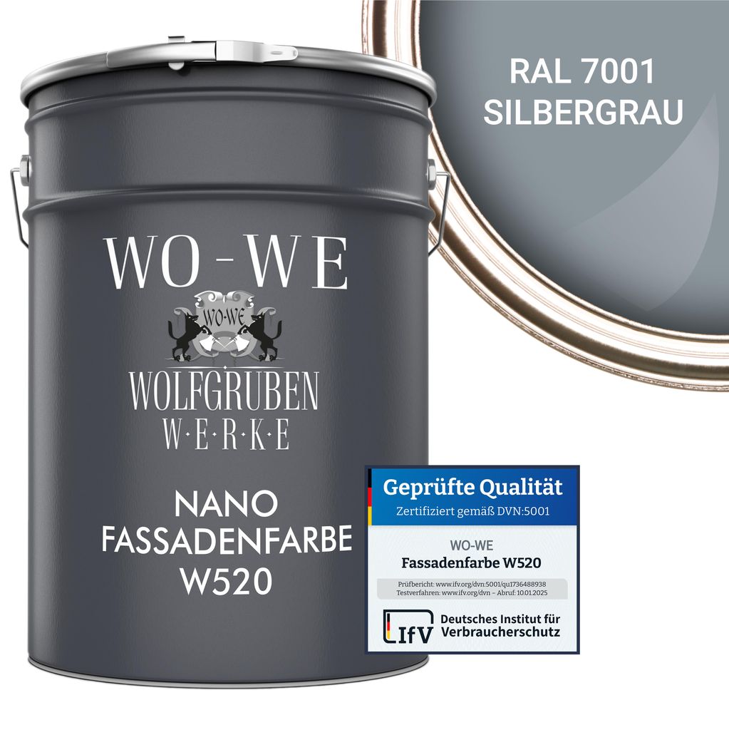 Nano Fassadenfarbe Außen Wandfarbe Sockelfarbe W520 - RAL 7001 Silbergrau - 10L