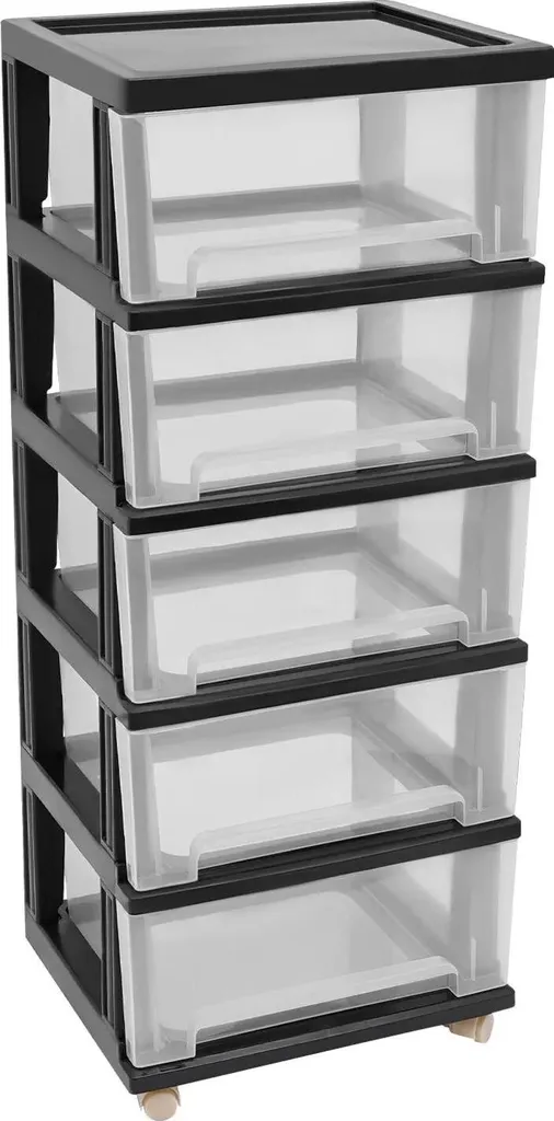Commode à 5 tiroirs en plastique PP noir hauteur 98 cm pour bureau
