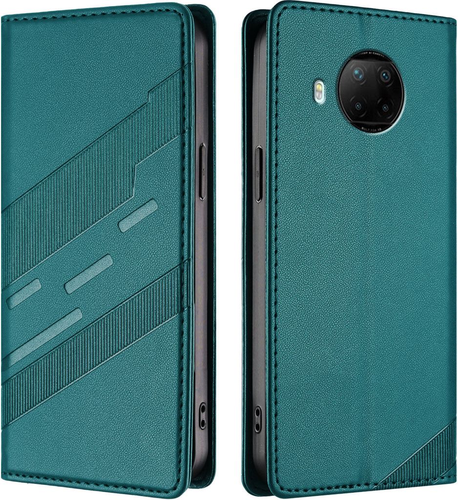 Hülle für Xiaomi Mi 10T Lite 5G, Kunstleder Brieftaschen Handyhülle mit Kartenfach und Standfunktion Grün