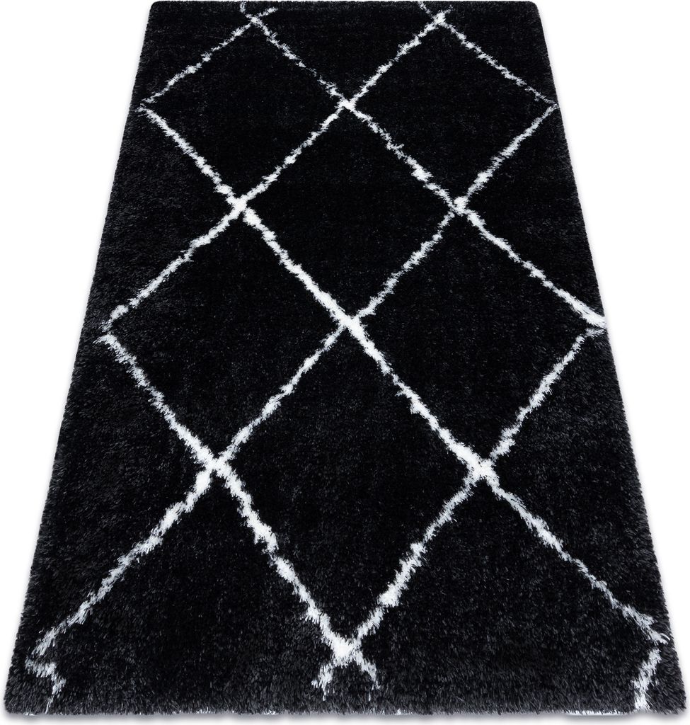 Teppich FLUFFY 2373 Shaggy Gitter - anthrazit / weiß Schwarz 80x150 cm