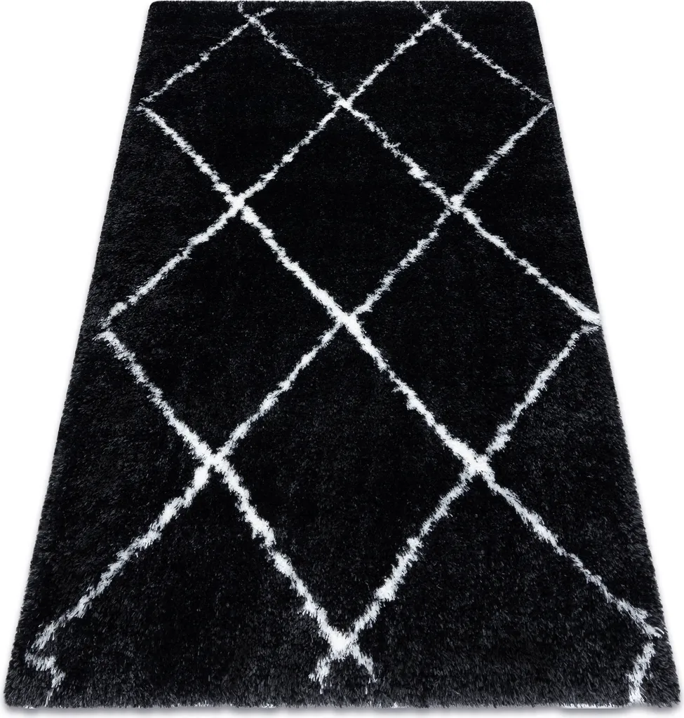 Tapis FLUFFY 2373 Shaggy Anthracite et Blanc à Lamelles - 80x150 cm
