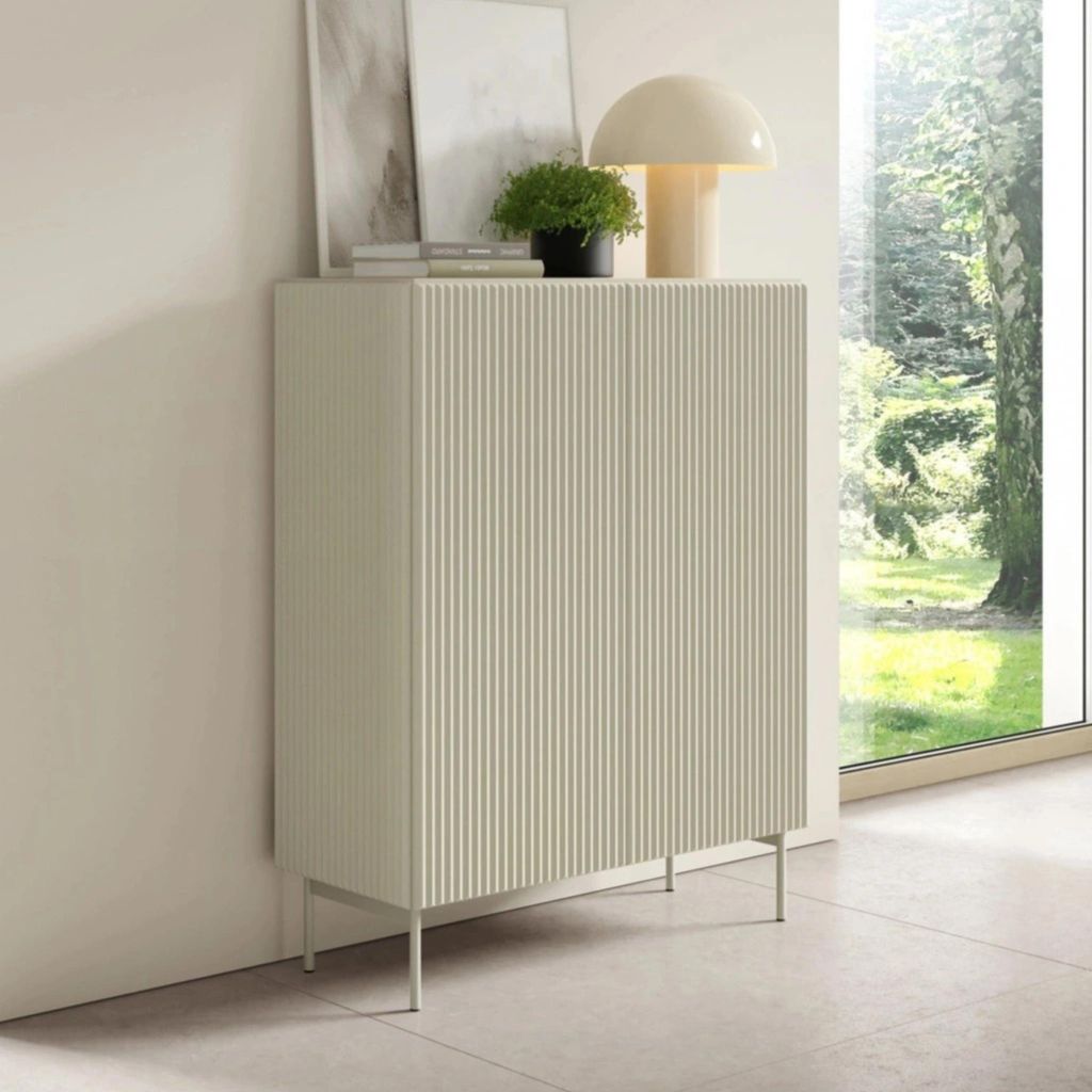 Highboard MUTI 99 cm kaschmir riffeloptik Push-to-Open Produktbild 