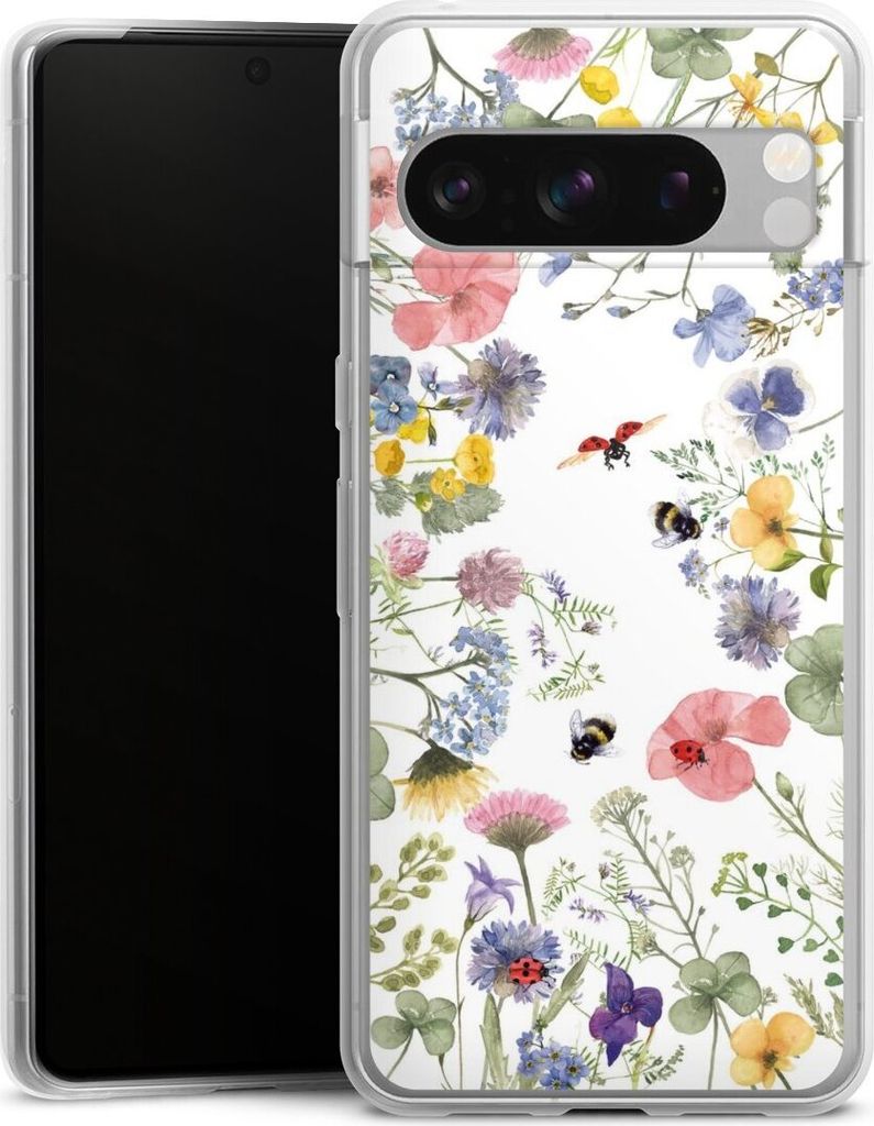 DeinDesign Slim Hülle für Google Pixel 8 Pro Silikon Case Ultra Dünn Handyhülle Biene Blumen Muster