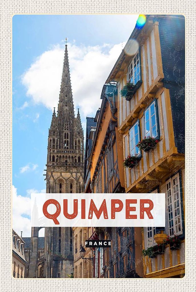vianmo Holzschild 18x12 cm Quimper France Kathedrale Geschenk Bildmotiv Reisemotiv Abenteuer Reisen