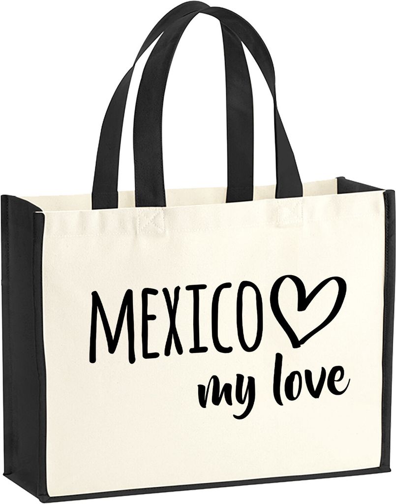 Huuraa Jutetasche Mexico my love 21 Liter Black Jute und Baumwolle Einkaufstasche Geschenkidee