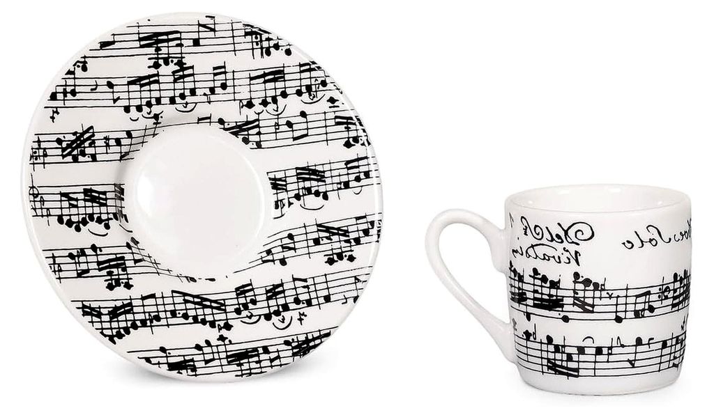 Könitz Espresso Tassen Set Vivaldi Libretto, 2 Kaffeetassen 65ml aus Porzellan, schwarz-weiß