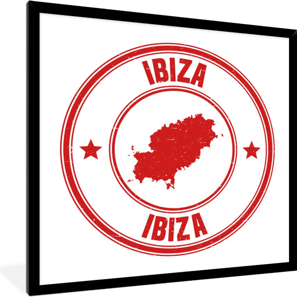 MuchoWow Gerahmtes Poster Eine Illustration einer Briefmarke aus Ibiza 40x40 cm - Poster mit Schwarzem Bilderrahmen Wandposter Rahmen Foto Bilder...
