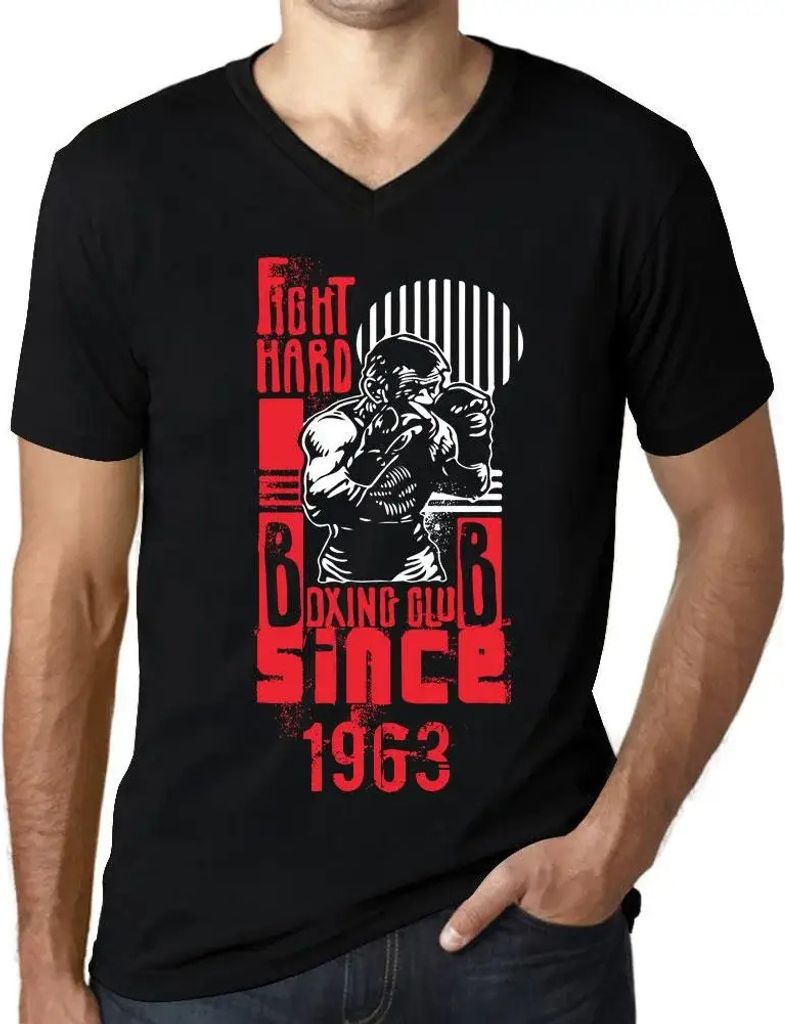 Herren Grafik T-Shirt V-Ausschnitt Boxclub Harte Kämpfe seit 1963 – Boxing Club Fight Hard Since 1963 – Geschenk 61. Geburtstag Jahrestag 61 J...