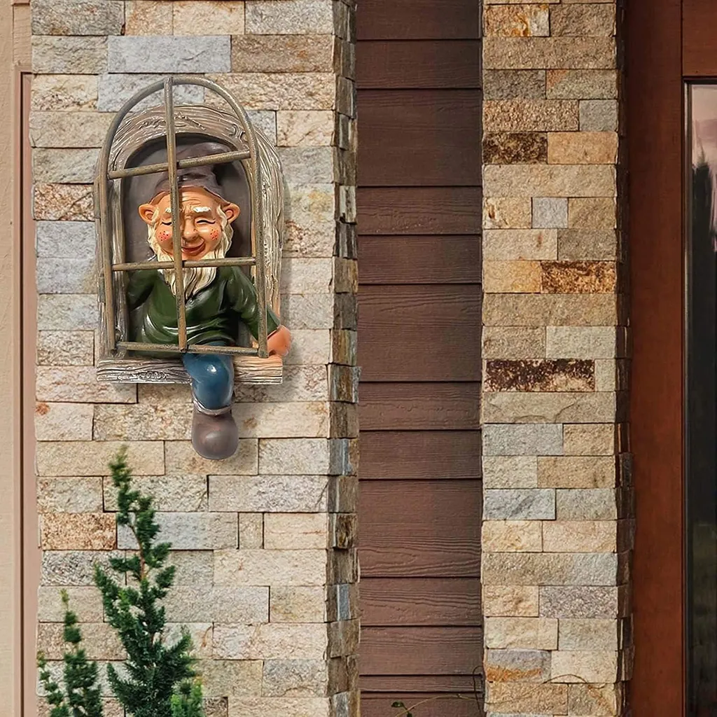Nain de jardin décoration d'arbre statue en résine pour extérieur 20cm - 4