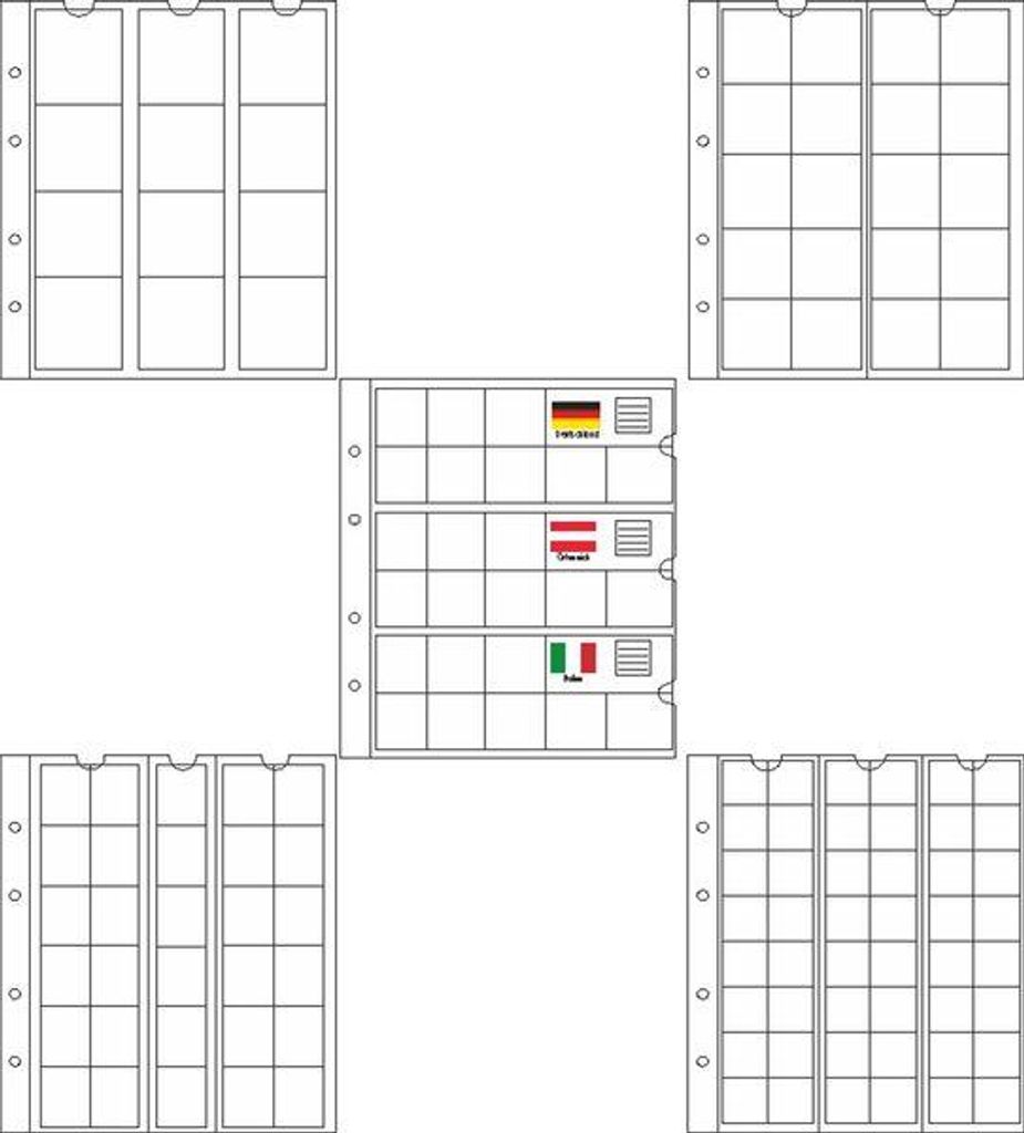 Prophila Collection 5 numismatische Münzhüllen TOPMIX - Probier-Pack mit je 1 der gängigsten Hüllen, mit 5 weißen Karton-Zwischenblättern