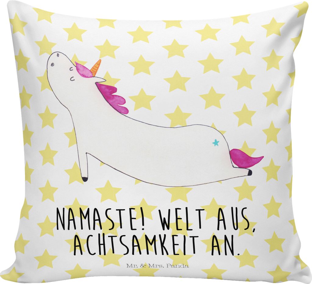 Mr. & Mrs. Panda kissen für sofa Einhorn Yoga - Weiß - Geschenk, Polster, Achtsamkeit, Namaste, Dekokissen, Sofakissen, kuschelkissen 40x40, bedr...