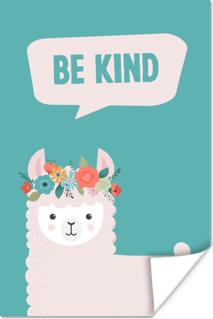 MuchoWow Poster Lama - Blumen - Sommer 60x90 cm - Wanddekoration