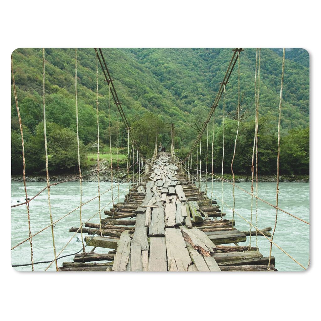 MuchoWow Mauspad Mousepad Brücke - Holz - Fluss 23x19 cm - Mousepads - Maus Mat - Pad - Mausunterlage - Schreibtischunterlage - Mauspad