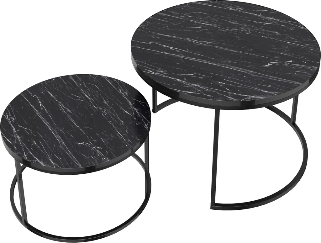 Table basse en marbre noir Skagen, set de 2 avec plateau noble