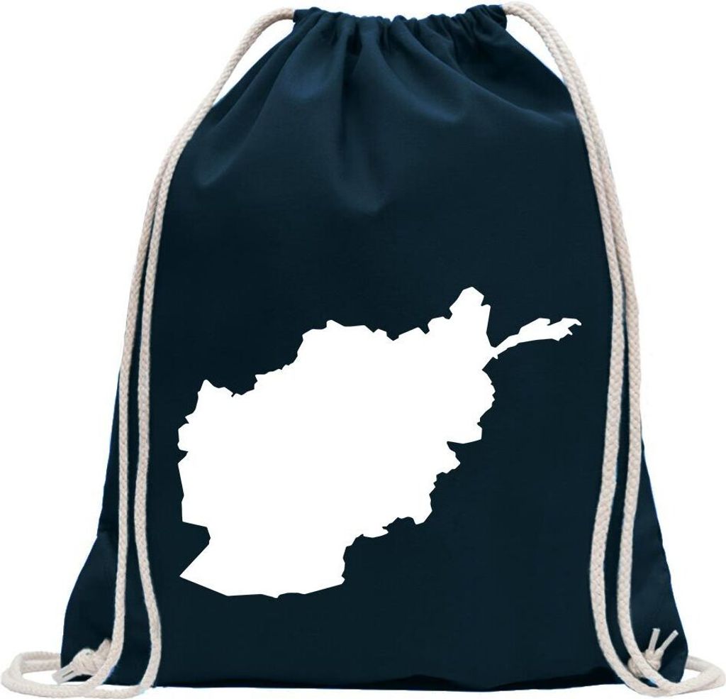 Kiwistar - Turnbeutel - dunkelblau - Afghanistan Umriss Kontur - Fun Rucksack Sport Beutel Gymsack Baumwolle mit Ziehgurt