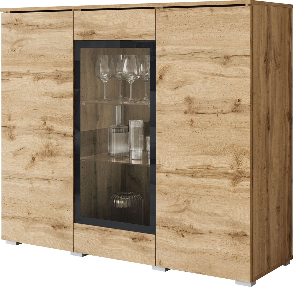MIRJAN24 Türkommode Vera 120, Stilvoll Wohnzimmer, Kommode mit drei Drehtüren (Farbe: Wotan, ohne Beleuchtung)