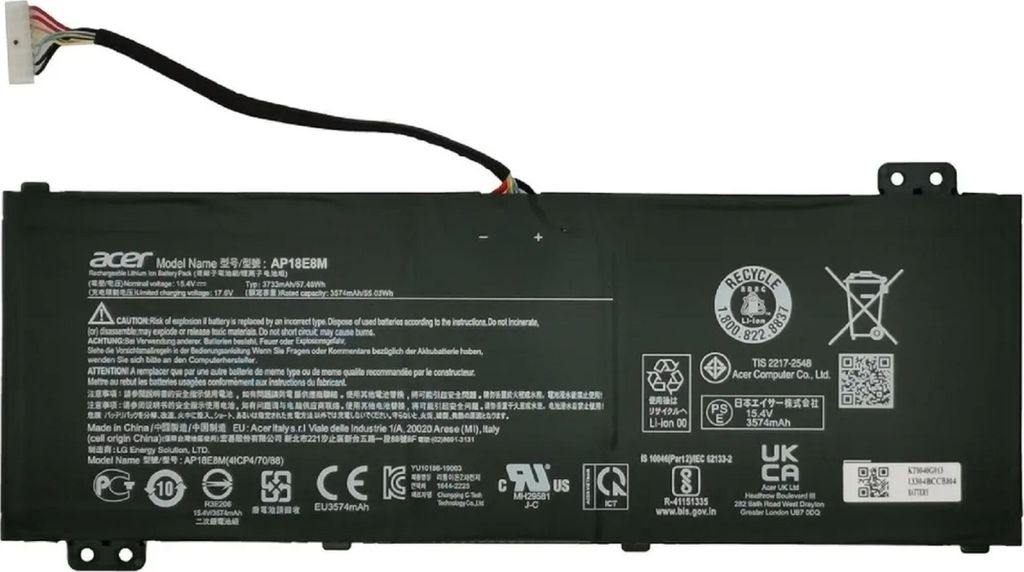 Akku für Acer Predator Helios 300 PH317 Li-Pol 15,4 Volt 3733 mAh schwarz.