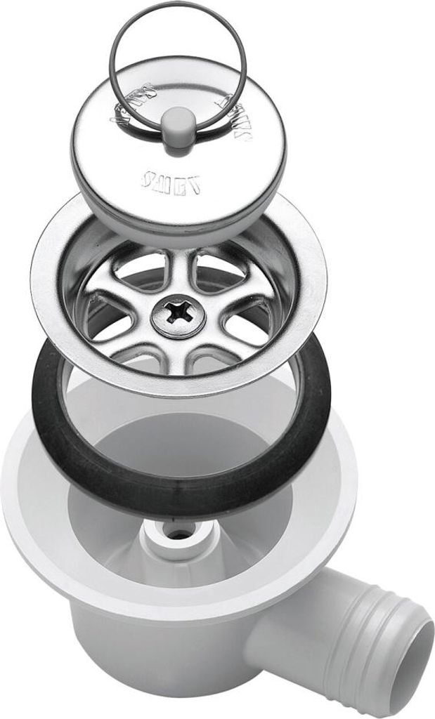 An exploded view of a Dometic Siphon SMEV 540S Ablauf gewinkelt, showing its individual components.