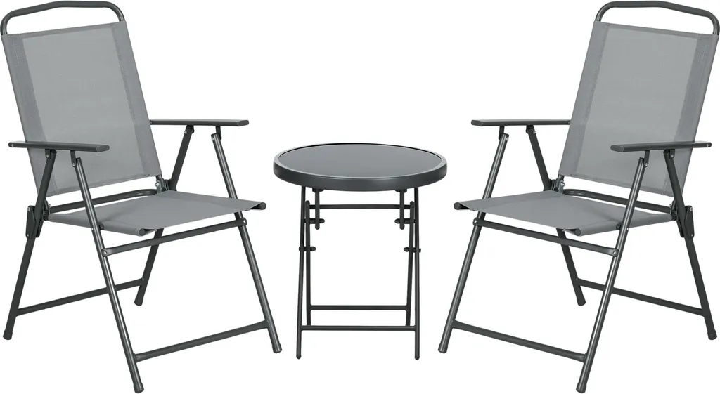 Salon de jardin pliable en acier ensemble bistrot table et 2 chaises
