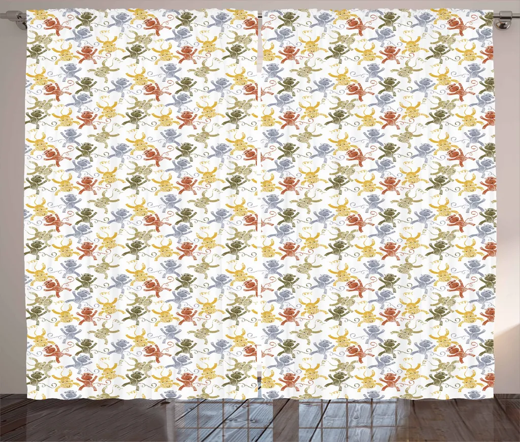 ABAKUHAUS Tenda rustica, scimmia disegnata a mano, tende universali per soggiorno con passanti e ganci, 280 x 225 cm, multicolore