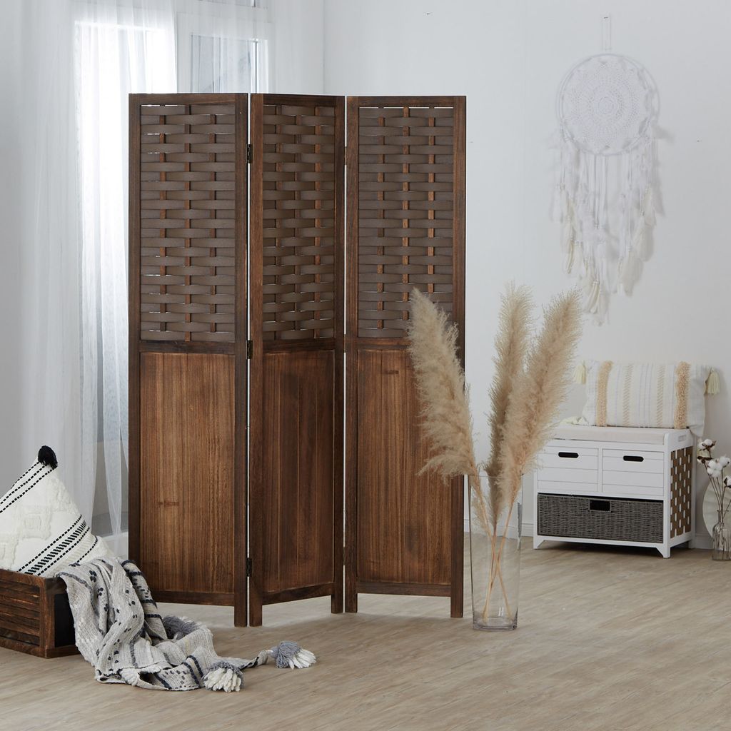 Homestyle4u Paravent Raumteiler Holz Braun 3 teilig Rattan Trennwand Sichtschutz
