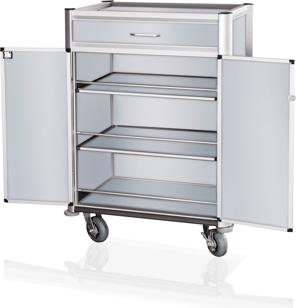 Minibarversorgungswagen silber Aluminium, Aluoptik, 4 Rollen, 84 x 60 x 135 cm