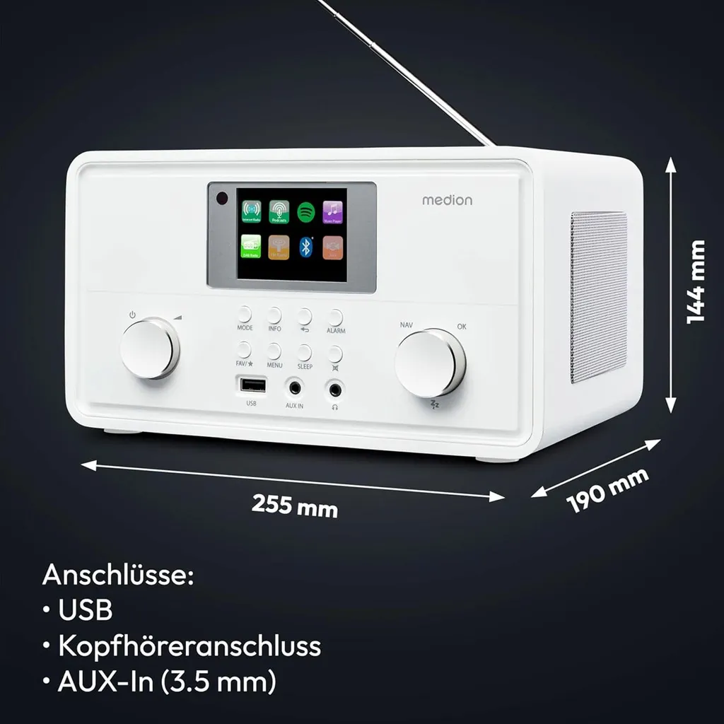 Radio Internet MEDION P85027 DAB+ Spotify Connect Bluetooth WLAN Blanc