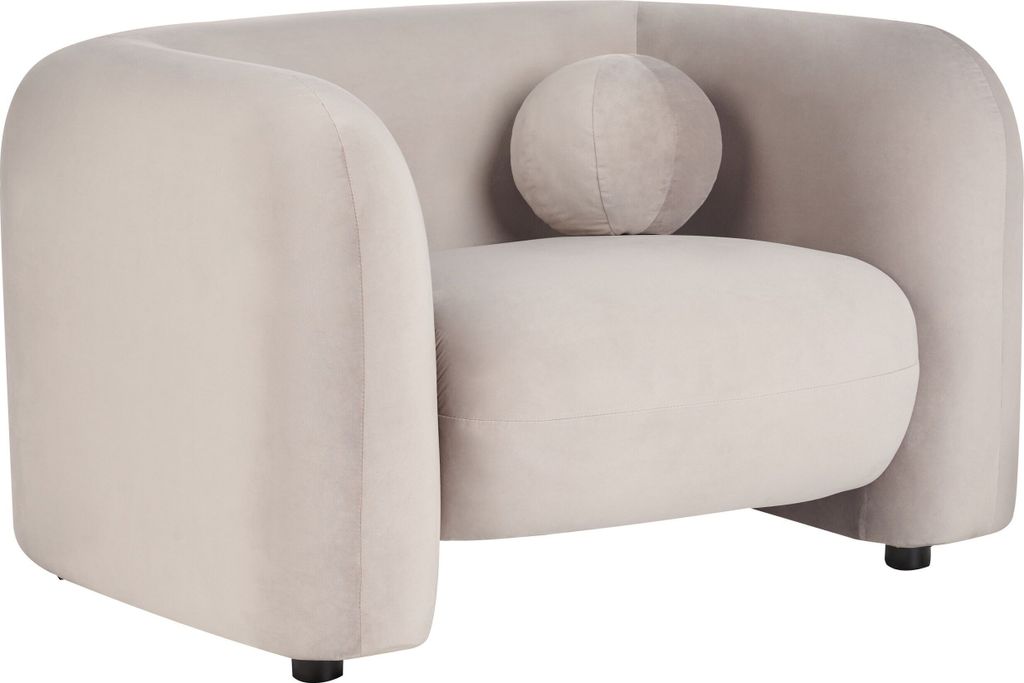 BELIANI Sessel Taupe Samtbezug Cocktailsessel mit Armlehnen Rundes Dekokissen Glamouröser Edler Stil Wohnzimmer Ausstattung
