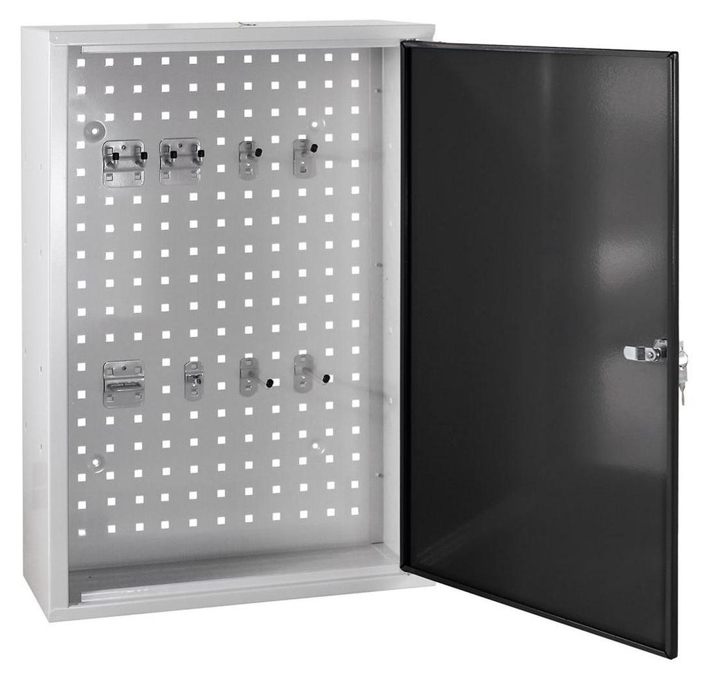 "WALLEX" Wandschrank mit Tür + 8 tlg. Hakenset RAL 7035 / 7016