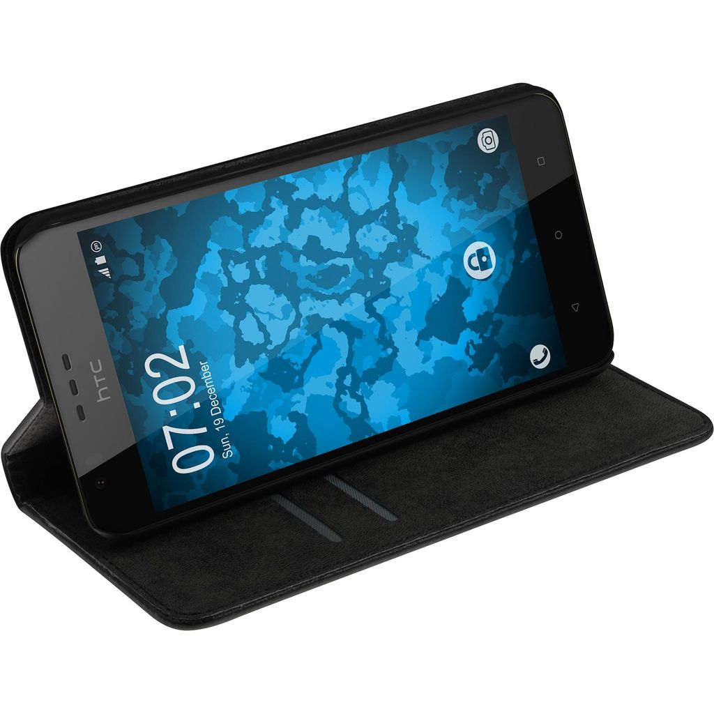 PhoneNatic Kunst-Lederhülle kompatibel mit HTC Desire 10 Lifestyle - Book-Case schwarz + 2 Schutzfolien