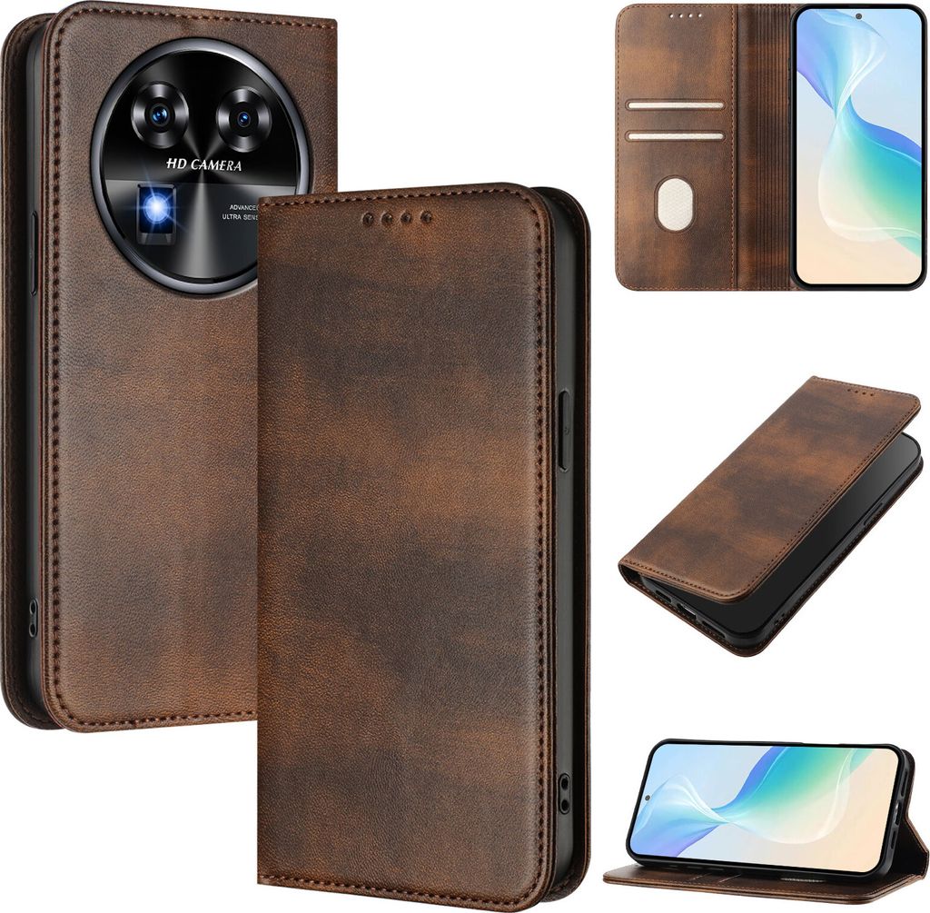 Handyhülle für Oukitel C37, Vintage Leder RFID Schutz Kartenfach Standfunktion Magnetische Klapphülle Braun