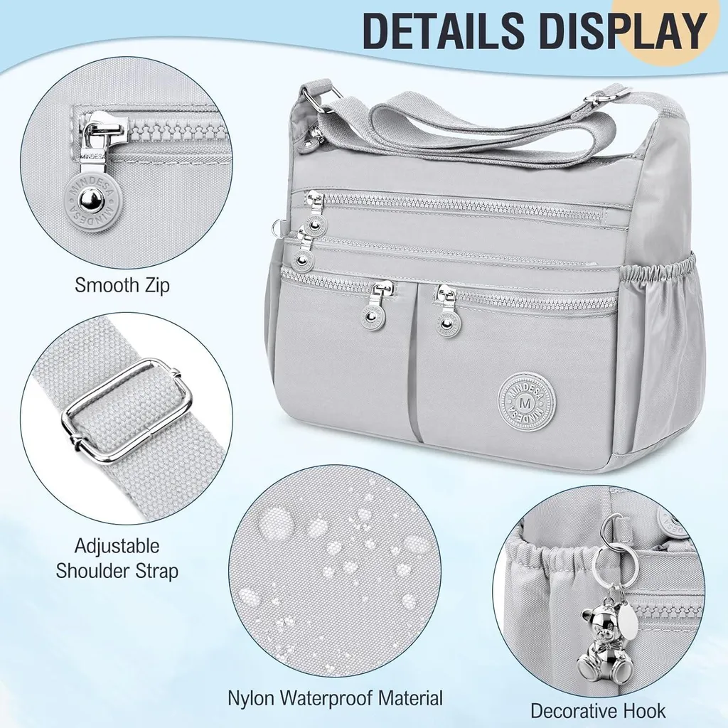 Borsa a Tracolla TEUEN Grande per Viaggi - Nylon Antifurto e Impermeabile - 5