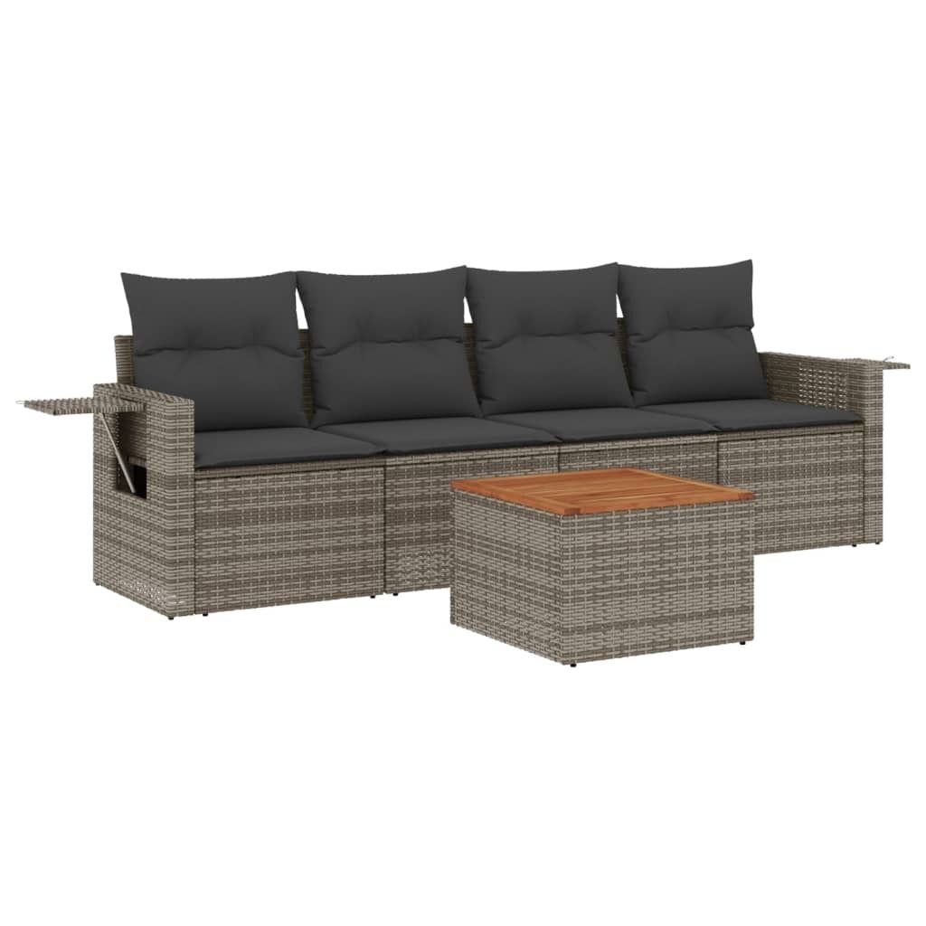 "2026 Aktion" 5-tlg. Garten-Sofagarnitur - Balkonmöbel/Loungeset - elegantes Design - mit Kissen Grau Poly Rattan - Gartensofas NeuMöbel489150