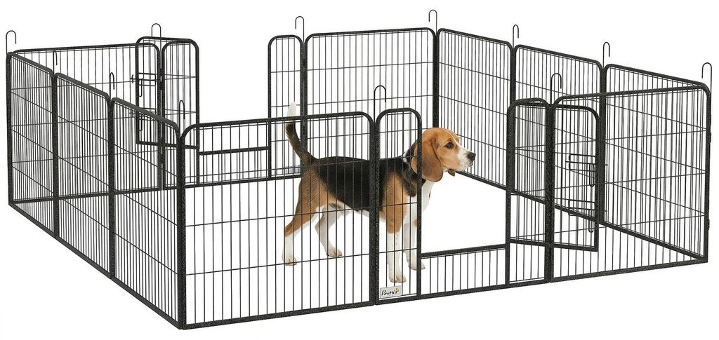 PawHut Welpenauslauf 80cm Hoch, 12-TLG Welpenlaufstall mit 2 Tür, Stahl, Grau