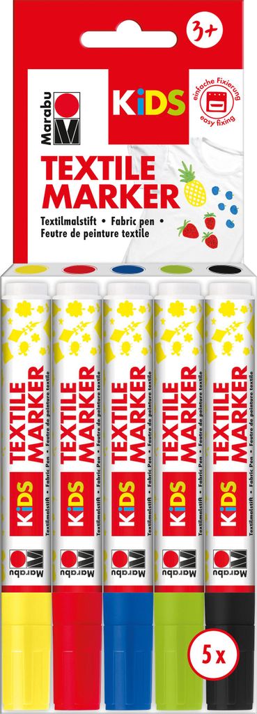 Marabu KiDS Textil marker, Schwarz, Blau, Grün, Rot, Gelb, Produktbild 
