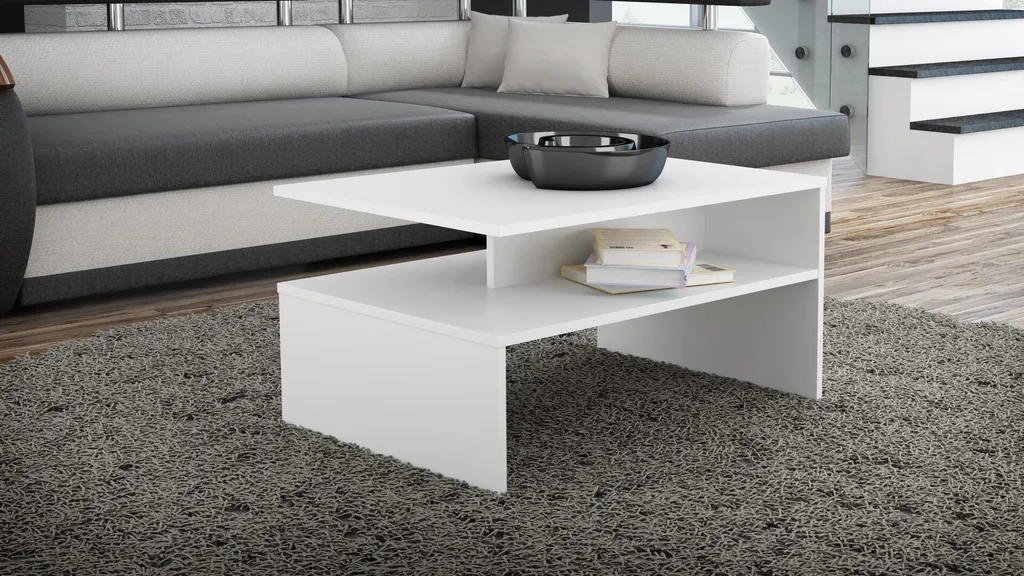 Table basse GUIREN blanc mat - Table de salon design épuré 100x60 cm - 2