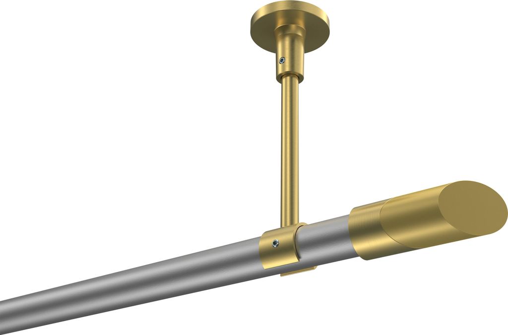 Interdeco Gardinenstange / Vorhangstange Silbergrau / Messing-Optik, Typ Sonette Verano (Schräge Bicolor) ohne Ringe, Deckenmontage, 20 mm Ø 1-l...