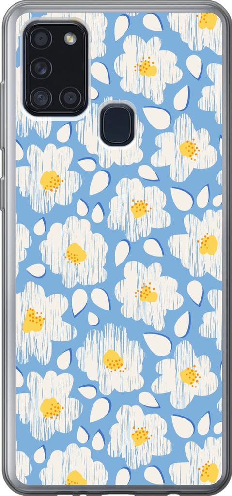 MuchoWow Handyhülle Schutzhülle Hülle für Telefoonhoesje Samsung Galaxy A21s Mädchen - Blumen - Blau - Muster - Mädchen - Kinder - Kinder -...