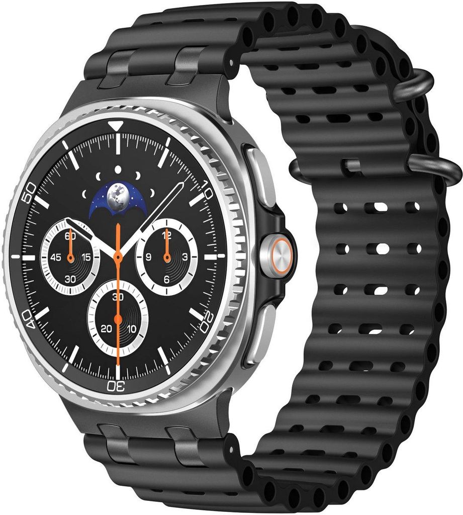 Stravo Ocean Silikonarmband – Für Samsung Galaxy Watch 8 40/44 mm & Watch 8 Classic 46 mm – Atmungsaktiv im Ozean-Stil – Schwarz/Schwarz